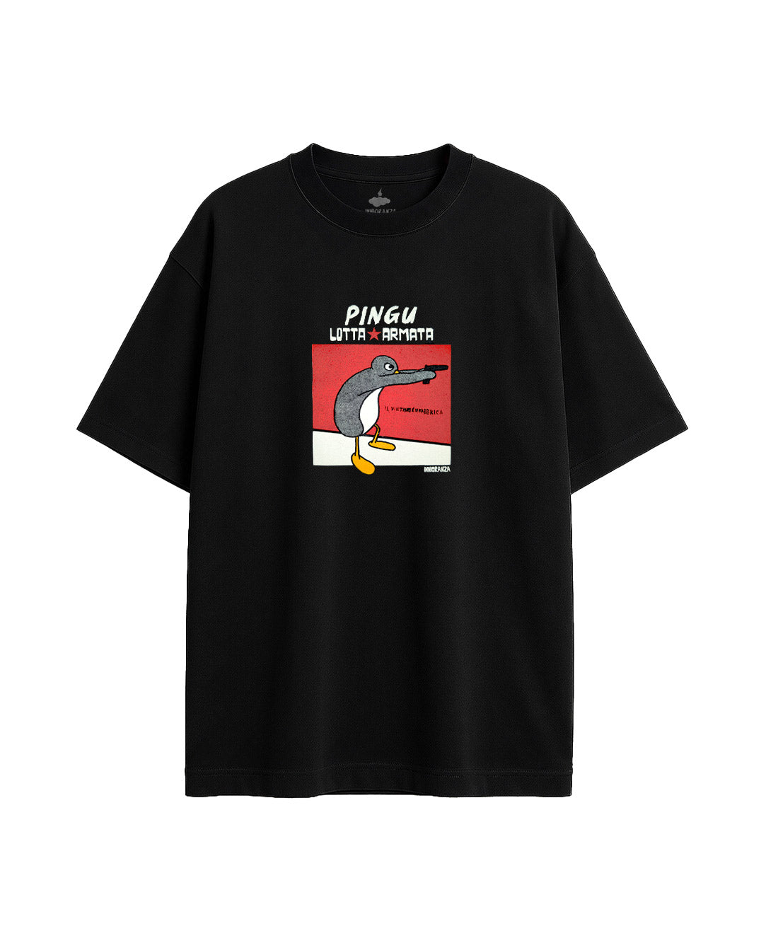 PINGU LOTTA ARMATA T-shirt streetwear ironica in cotone” image 0
